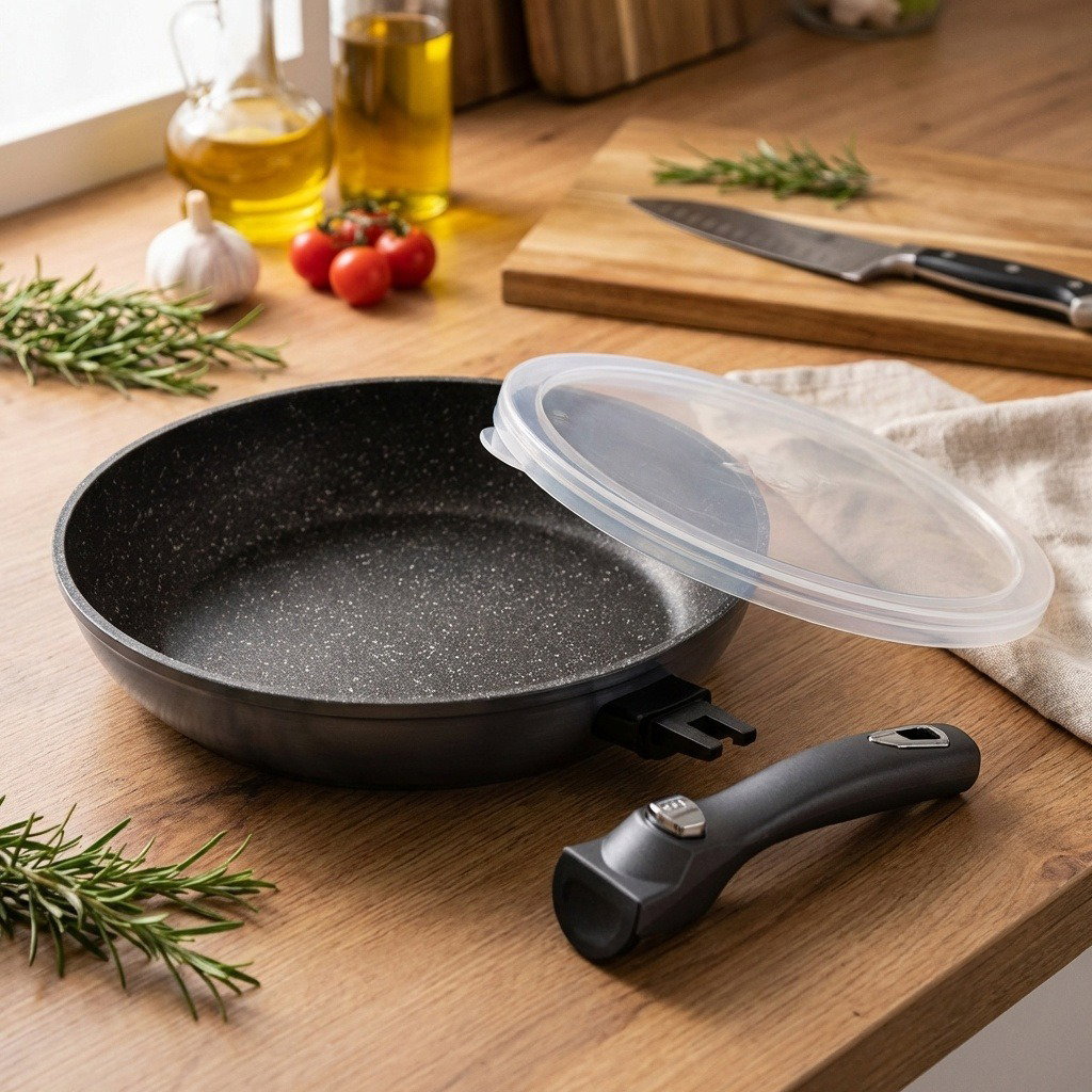 BerlingerHaus Carbon PRO Line Serpenyő levehető nyéllel + fedő, 28 cm