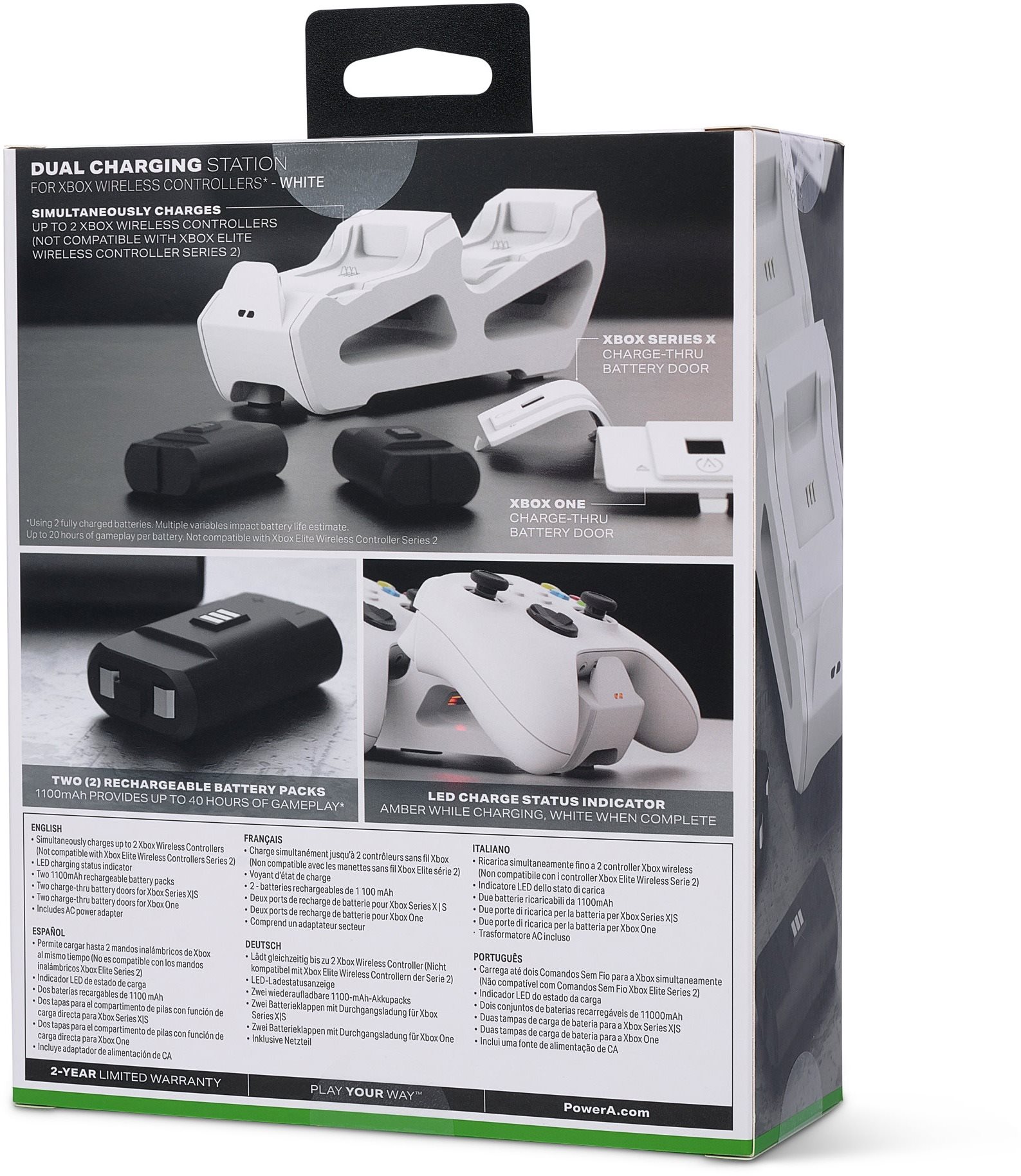 PowerA Charging Station For Xbox One - Official Licensed With 2 Rechargeable Batteries (White)