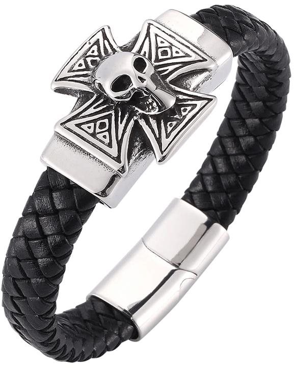 Predator Q1 bőr karkötő - kereszt/koponya 20,5cm PD0276/V