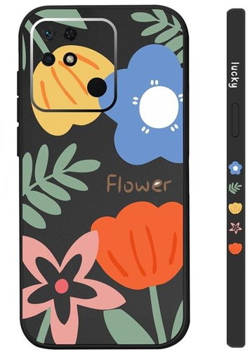 TopQ Kryt Xiaomi Redmi 10C Malované květy černý 94622 - Phone Cover - Main image