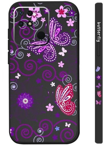 TopQ Kryt Xiaomi Redmi 10C Fialoví motýlci černý 94620 - Phone Cover - Main image