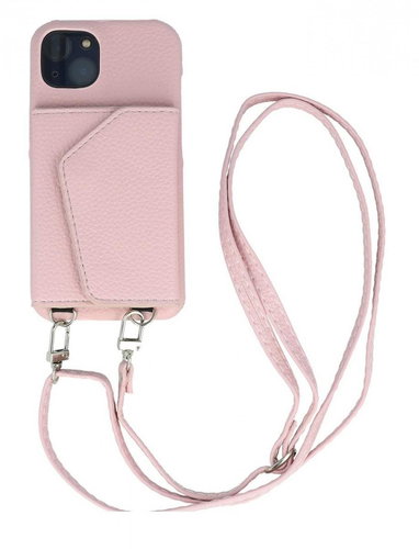 TopQ Kryt Wallet Leather iPhone 14 růžový se šňůrkou 94617 - Phone Cover - Main image
