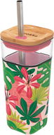 Láhev na pití Quokka Liquid Cube s brčkem pink jungle flora  - Láhev na pití