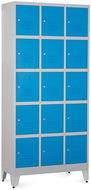 Rauman 15-box metal wardrobe on reg. legs, cylinder. lock, RAL 5012 - Workshop Furniture Set