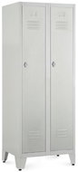 Rauman metal double wardrobe on reg. legs 60 × 50 × 161,5 cm, swivel lock, RAL 7035 - Workshop Furniture Set