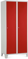 Rauman metal double wardrobe on legs 80 × 50 × 190 cm, cylinder. lock, RAL 3000 - Workshop Furniture Set