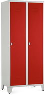 Rauman metal double wardrobe on reg. legs 80 × 50 × 191,5 cm, swivel lock, RAL 3000 - Workshop Furniture Set