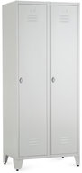 Rauman metal double wardrobe on reg. legs 80 × 50 × 191,5 cm, swivel lock, RAL 7035 - Workshop Furniture Set