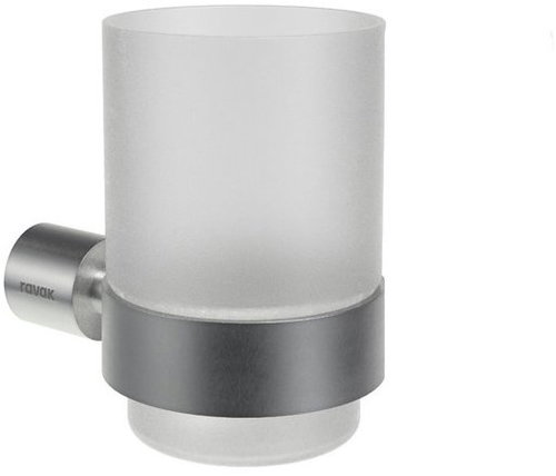 Ravak FD 210.30SSB Holder with glass, brushed stainless steel - Toothbrush Holder Cup - Main image
