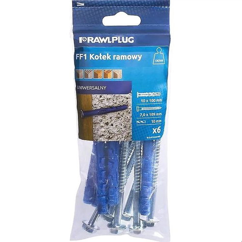 Rawlplug Frame dowel FF1 with collar, hexagon HEX13 + TORX40 (6 pcs/pack); 10 x 100 mm - Anchors - Main image
