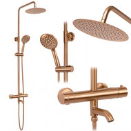 REA LUNGO shower set with thermostat, Brush Copper (REA-P8807) - Shower Set