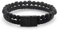 Rebel & Rose Men's double bracelet with safety clasp Full Metal Combo Black Rocks RR-M0057-B-L+ - Bracelet