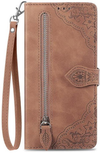 TopQ Pouzdro Xiaomi Redmi Note 12 Pro 5G knížkové se zipem hnědé 96623 - Phone Case - Main image