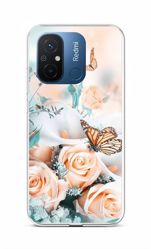 TopQ Kryt Xiaomi Redmi 12C Růže s motýlem 96083 - Phone Cover - Main image