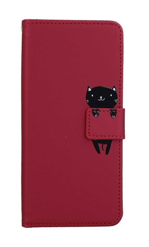TopQ Pouzdro Xiaomi Redmi 12C knížkové vínové s kočičkou 96243 - Phone Case - Main image