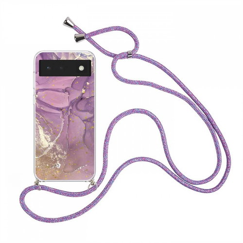 TopQ Kryt Google Pixel 6a 5G Marble fialový se šňůrkou 98501 - Phone Cover - Main image
