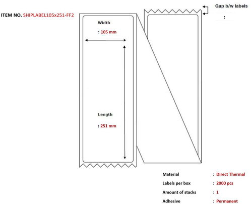 105 x 251 mm-es, hajtogatott, Direct Thermal, 2000 címke csomagonként - Címkenyomtató papír - Fő fotó