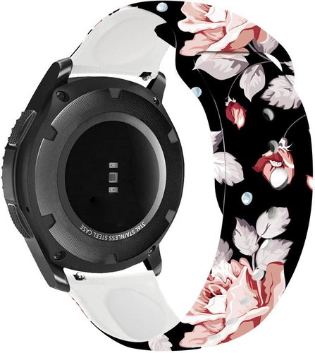 RhinoTech silicone Quick Release 22mm black with flower motif - Watch Strap - Main image