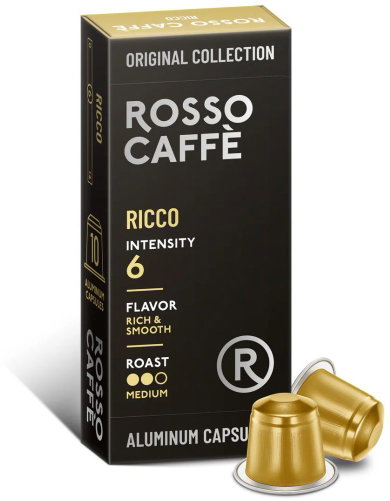ROSSO CAFFE Ricco intensity 6, Nespresso compatible, 10 pcs - Kávové kapsle - Main image