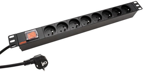 ROLINE 19" power panel 1U, 8x CZ socket, switch, black, 1.8 m - Surge Protection Socket Strip - Main image