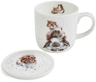 Royal Worcester Porcelain mug with saucer, Guinea pig and rabbit - Mug