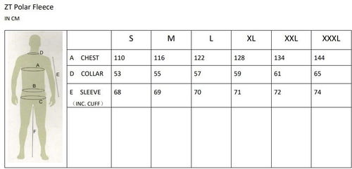 Polar Fleece Size Chart