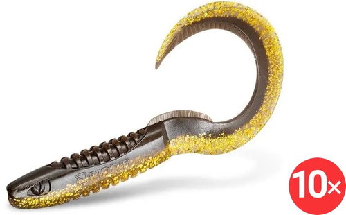Delphin TwistaX Eeltail UVs 6 cm MudGold, 2 × 5 pcs - Rubber Bait - Main image