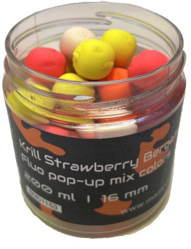 Mastodont Baits Fluo pop-up Krill Strawberry Bergamot 16mm 200ml Mix of colours - Boilies - Main image