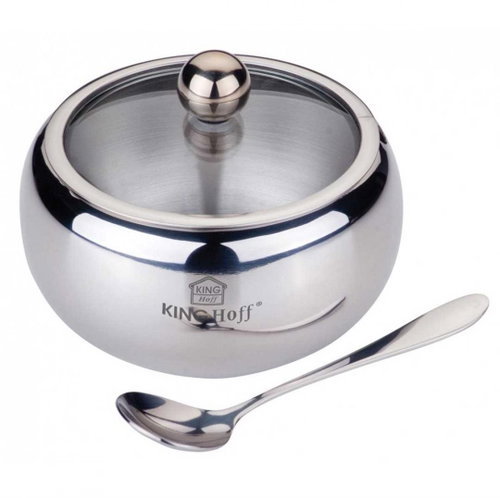 Steel sugar bowl with spoon Kh-3725 - Sugar Bowl - Main image