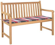 Zahradní lavice + červená károvaná poduška 120 cm masivní teak, 3062689 - Zahradní lavice