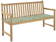Zahradní lavice s poduškou se vzorem listů 150 cm masivní teak, 3062715 - Zahradní lavice