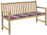 Zahradní lavice + červená károvaná poduška 150 cm masivní teak, 3062716 - Zahradní lavice