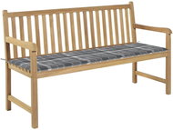 Zahradní lavice s šedou károvanou poduškou 150 cm masivní teak, 3062717 - Zahradní lavice