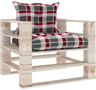 Zahradní pohovka z palet + červeně kárované podušky borovice, 3066051 - Zahradní pohovka