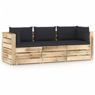 3místná zahradní pohovka s poduškami zeleně impregnované dřevo, 3074562 - Zahradní pohovka