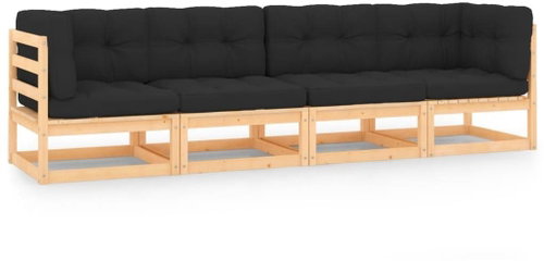 4dílná zahradní sedací souprava s poduškami masivní borovice, 3083749 - Zahradní pohovka - Main image