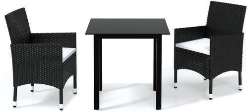3dílný zahradní jídelní set s poduškami polyratan černý , 3094973 - Zahradní nábytek - Main image