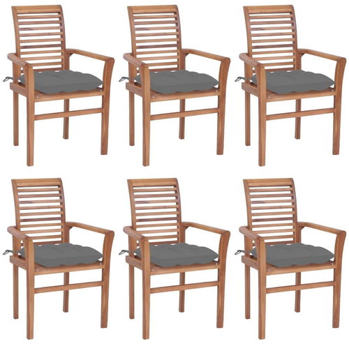 Jídelní židle 6 ks šedé podušky masivní teak, 3072962 - Zahradní židle - Main image