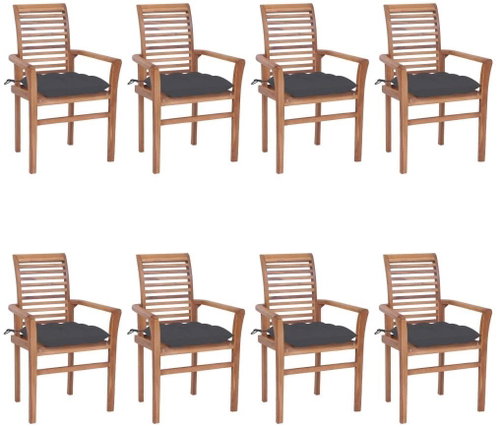 Jídelní židle 8 ks antracitové podušky masivní teak, 3072988 - Zahradní židle - Main image