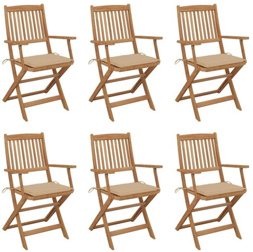 Skládací zahradní židle s poduškami 6 ks masivní akácie, 3074943 - Zahradní židle - Main image