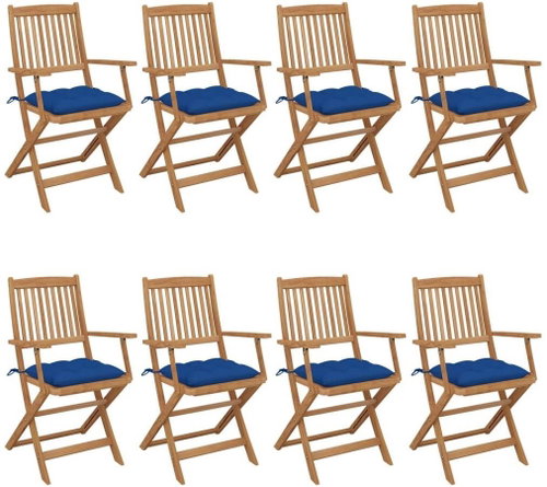 Skládací zahradní židle s poduškami 8 ks masivní akácie, 3074992 - Zahradní židle - Main image