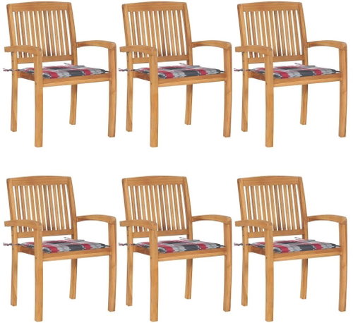 Stohovatelné zahradní židle s poduškami 6 ks masivní teak, 3073238 - Zahradní židle - Main image