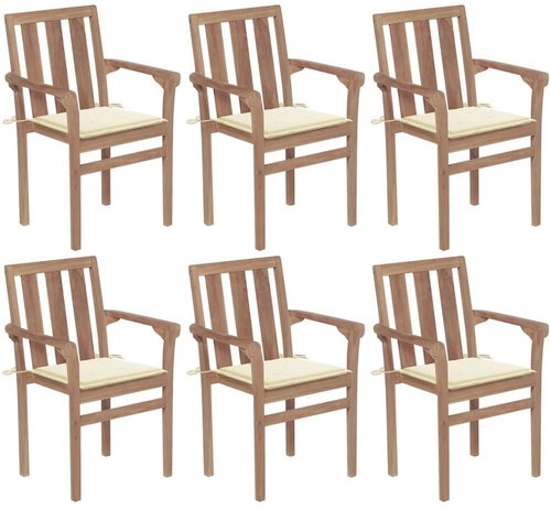 Stohovatelné zahradní židle s poduškami 6 ks masivní teak, 3073408 - Zahradní židle - Main image