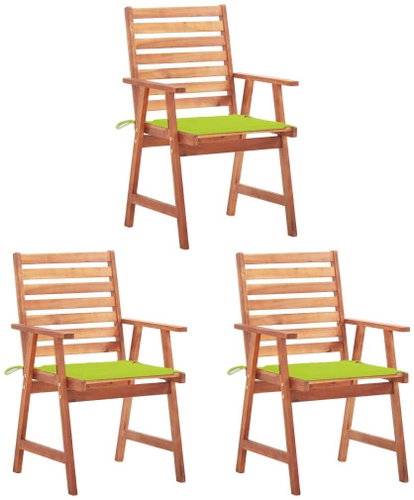Zahradní jídelní židle s poduškami 3 ks masivní akáciové dřevo, 3064358 - Zahradní židle - Main image