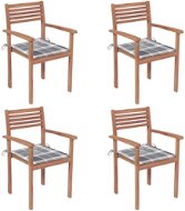 Zahradní židle 4 ks šedé kárované podušky masivní teak, 3062303 - Záhradná stolička