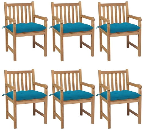 Zahradní židle 6 ks se světle modrými poduškami masivní teak, 3073050 - Zahradní židle - Main image