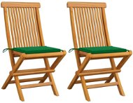 Zahradní židle se zelenými poduškami 2 ks masivní teak, 3062465 - Zahradní židle
