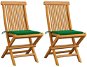 Zahradní židle se zelenými poduškami 2 ks masivní teak, 3062465 - Záhradná stolička