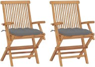 Zahradní židle s šedými poduškami 2 ks masivní teak, 3062503 - Zahradní židle