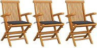 Záhradná stolička Záhradná stolička s antracitovými poduškami 3 ks masívny tík, 3062514 - Zahradní židle